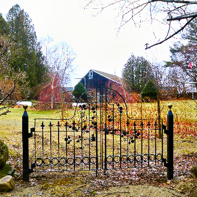 Another style gate with leaves and vines.