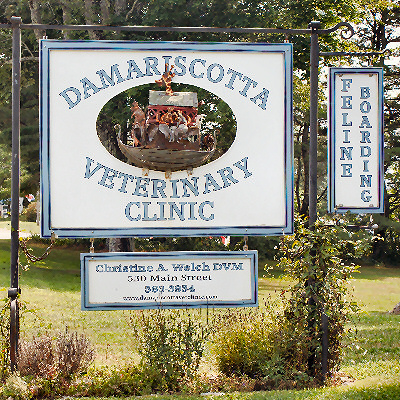 Damariscotta Veterinary Clinic sign.